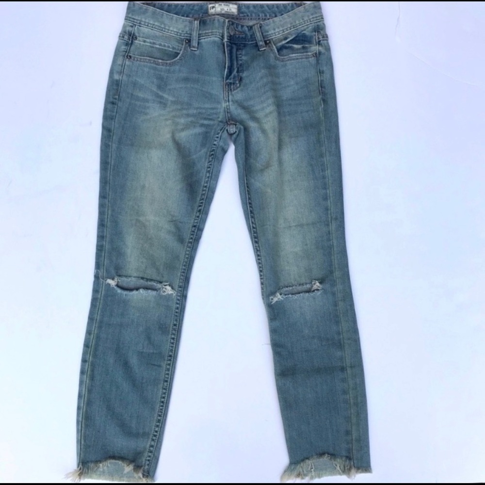 Free people distressed gray hem jeans size 27 slouchy mom jean